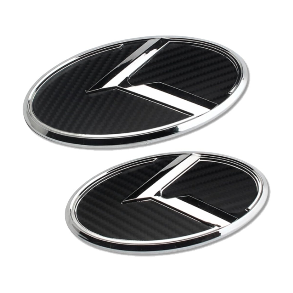 2Pcs K Logo Front Hood Trunk Emblem Badge Compatible With Forte Sedan Optima Cerato .Etc Carbon Fiber Silver/Black 726047393270