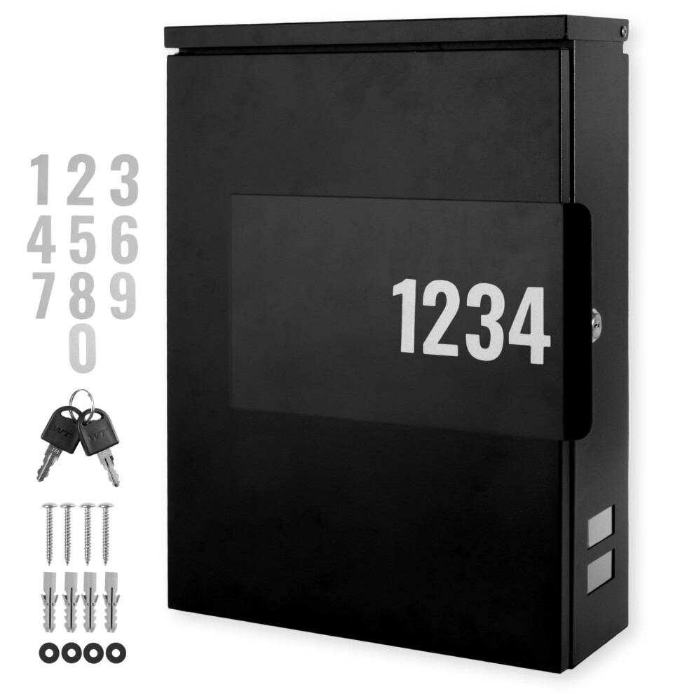 Ilyapa Modern Mailbox Wall Mount Mailboxes For Outside With Lock Keys & House Numbers - Large Wall Mounted Mail Box Locking Security Box - Black 840013440628