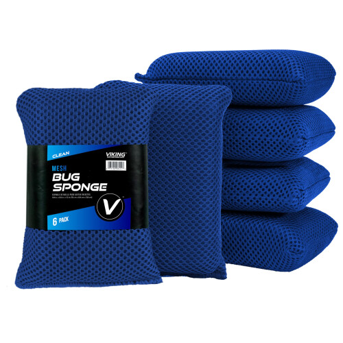 Viking Esponja de lavagem de carro VIKING Mesh Bug Sponge para limpeza de insetos e alcatro azul real 4 polegadas por 6 polegadas 6 pacotes