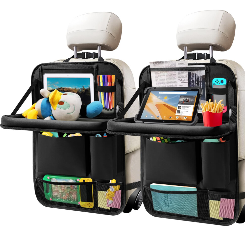 Zecirl 2Pack Car Backseat Organizer With Foldable Table Tray 6 Storage Pockets Car Storage Organizer With Tablet Holder Car Seat Back Protectors 764909889431