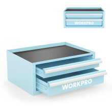 WORKPRO 12.5Mini bote outils avec 2 tiroirs et 1 rangement ouvert sur le dessus, petit coffre outils en mtal avec doublures en PVC et patin