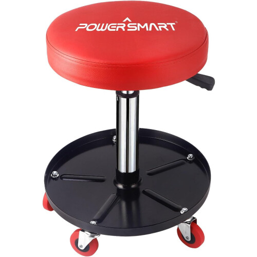 PowerSmart Rolling Mechanics Seat 300 LBS Capacity HeavyDuty Pneumatic Adjustable Garage Stool with Tool Tray Storage