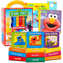 Sesame Street Board Books Set Sm?b?rn Babies Bundle - Pakke med 12 Chunky My First Library Board Book Block with Stickers | Elmo b?ger til sp?db?