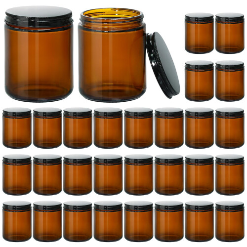 KEYWING 8 oz Candle Jars with Lids 30 Pack Amber Glass Jars with Black ...