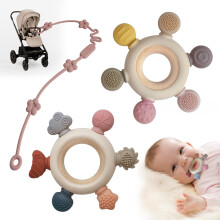 3 Packs Bijtringen voor 0-6 6-12 Maanden Baby's Tandjesspeeltjes met Fopspeen Clip Houder Baby Kauwspeeltjes voor Zuigen Behoeften Baby Essential