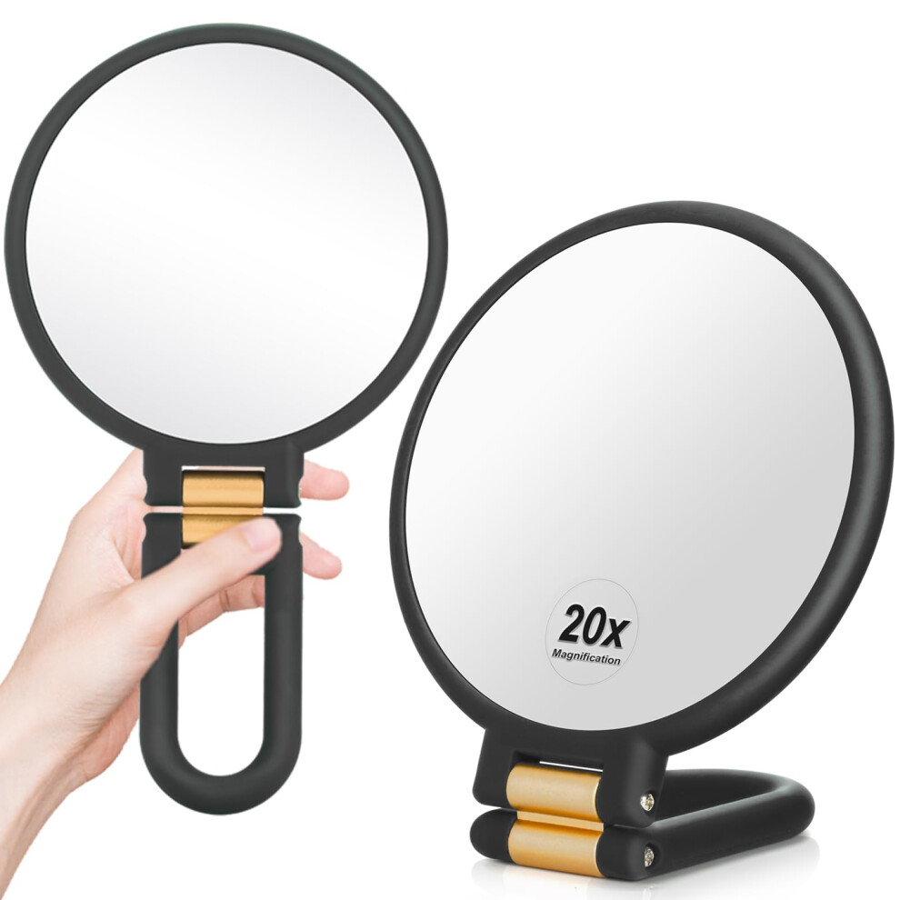Martvex 1X 20X Magnifying Travel Mirror Hand Mirror With Handle - Double Side Hand Held Mirror With 1X 20X Magnification & Foldable Handle Portable