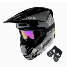 1Storm Jeugd Crosshelm ATV BMX MX Crossmotor Go Kart Skate Kinderhelm Multisport Tiener DVader Zilver + Goggles + Handschoenenbundel