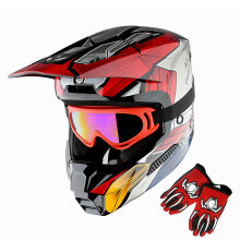 1Storm Jeugd Crosshelm ATV BMX MX Crossmotor Go Kart Skate Kinderhelm Multisport Tiener Zaku Mecha Rood + Bril + Handschoenenbundel