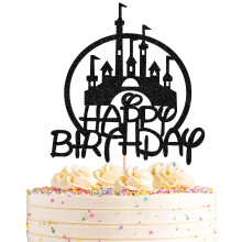 Dcoration de gteau d'anniversaire chteau paillettes noires, thme chteau, fte d'anniversaire, fourniture de dcoration de gteau, princess