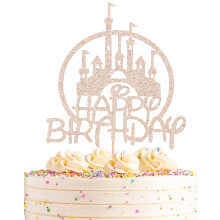 Slot F?dselsdagskage Topper - Rose Gold Glitter Slottema F?dselsdagsfest Kage Dekoration Supply - Princess Prince Happy Bday Cake Topper Foto rek