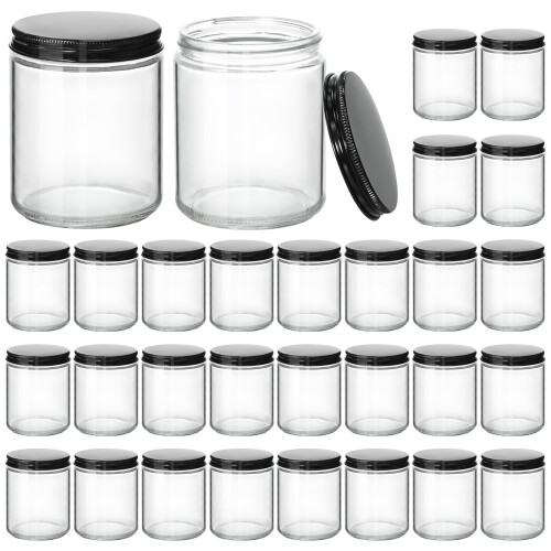 KEYWING 30Pack 8oz Candle Jars with Lids Clear Glass Jars with Black ...
