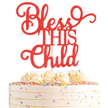 AHAORAY Bless This Child Cake Topper Rouge Paillettes Chlid Baptme Gteau Dcoration Fourniture Smash Cake Topper pour la Premire Sainte Commun