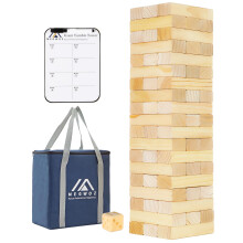 Megwoz Middelgrote Tumble Tower-spellen voor kinderen en volwassenen 57 blokken Nieuw-Zeelandse grenen houten blokken Stapelen tot 3FT Familiespe