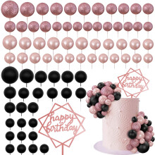 75 pices boules de dcoration de gteau color dcoration de gteau en perle or Rose noir pour mariage fte d'anniversaire boules bulles dcor