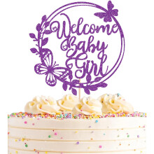 AHAORAY Dcoration de gteau de bienvenue pour bb fille - Dcorations de gteau de fte prnatale paillettes violet fonc - Dcoration de gt