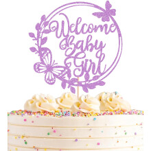 AHAORAY Dcoration de gteau de bienvenue pour bb fille - Violet clair paillettes - Dcoration de gteau pour fte prnatale - Dcoration de