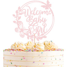 AHAORAY Dcoration de gteau de bienvenue pour bb fille - Rose clair paillettes - Dcoration de gteau pour fte prnatale - Dcoration de g