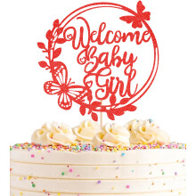 AHAORAY Dcoration de gteau de bienvenue pour bb fille - Dcorations de gteau de fte prnatale paillettes rouges - Dcoration de gteau po