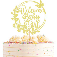 AHAORAY Dcoration de gteau de bienvenue pour bb fille - Dcorations de gteau de fte prnatale paillettes or rose - Dcoration de gteau p