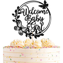 AHAORAY Dcoration de gteau de bienvenue pour bb fille - Dcorations de gteau de fte prnatale paillettes noires - Dcoration de gteau po