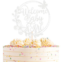 AHAORAY Dcoration de gteau de bienvenue pour bb fille - Dcorations de gteau de fte prnatale paillettes argentes - Dcoration de gteau
