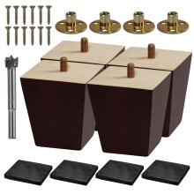 VASGOR Set of 4 Wood Furniture Legs (Drill Bit Included)- Square Sofa Legs Couch Leg - Brown Mid-Century Modern Replacement Legs for Armchair Reclin