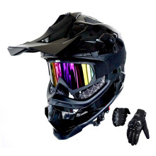 1Storm Motokrosov prilba pro dospel ATV Dirt Bike BMX MX Sjezdov horsk prilba Styl drhy JH601; Leskl cern + brle + balcek cernch rukavic s