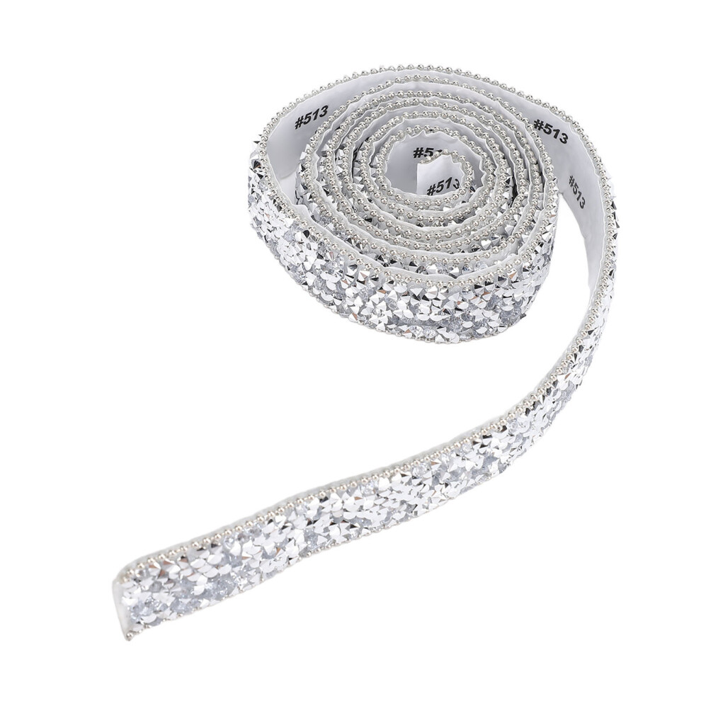 2pcs 0.8in Silver Resin Rhinestone Self-Adhesive Ribbon 1 Yard Decorative Bling