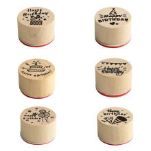 6pcs Retro Happy Birthday Wooden Round Seals Stamps