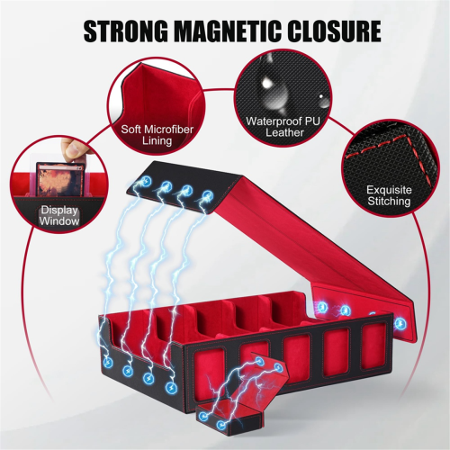 Trading Card Storage Box with Window 5-Row Deck Case Black+Red 1