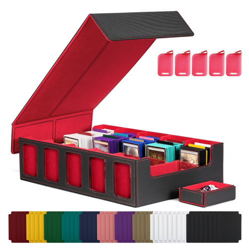 Trading Card Storage Box with Window 5-Row Deck Case Black+Red