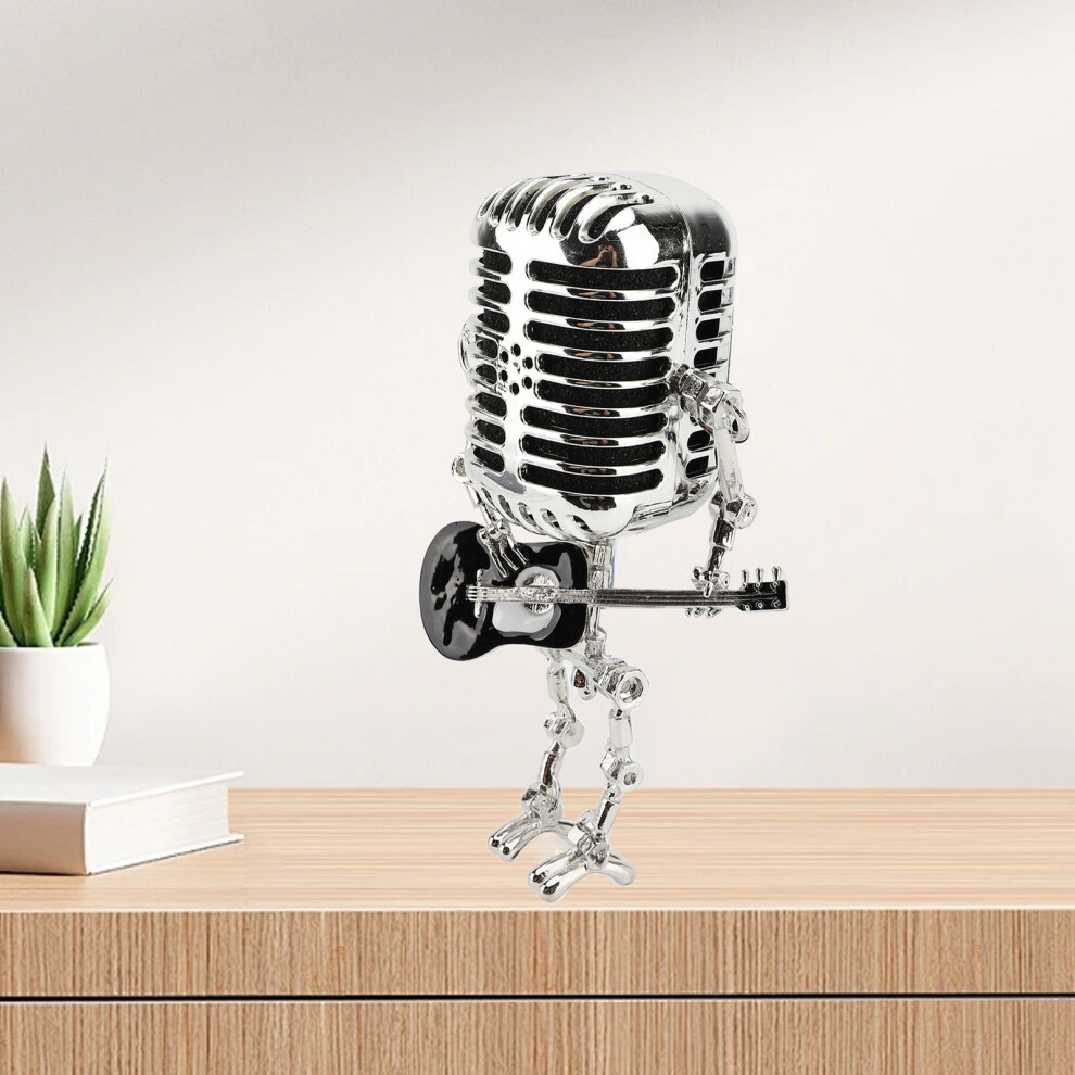 Vintage Microphone Guitar Robot Lamp: Aluminum Table Light/Black