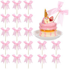 20pcs Bowknot Cake Topper Ribbon Decorative Cupcake Picks for Party