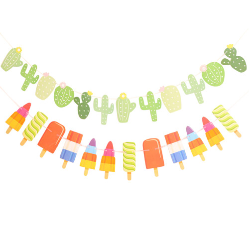 3 Pieces Summer Holiday Decoration Cactus Banner 2pcs