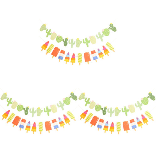 3 Pieces Summer Holiday Decoration Cactus Banner 2pcs 1