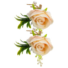 2 Pcs Simulated Corsage Brooch Bride Wedding Boutonniere For Men