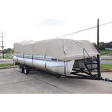 New Beige 24 FT VORTEX Ultra 5 Year Canvas PontoonDeck Boat Cover Elastic Strap System FITS 22'1FT to 24' Long Deck Area UP to 102Beam