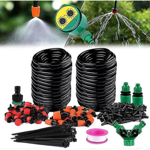 Garden Irrigation System. 30m/98ft Micro Drip Irrigation Kit Automatic Adjustable Watering Tool with Timer 1