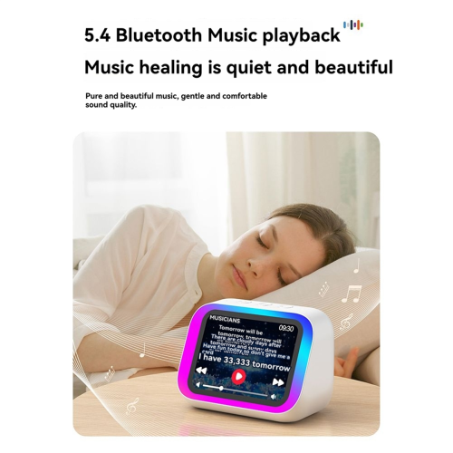 Intelligenter Bluetooth-Uhrenlautsprecher mit großem Bildschirm, Weiß 2