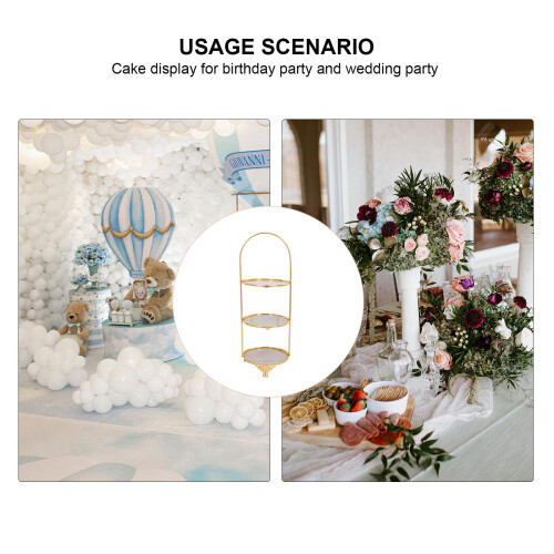 Tier Cake Stand With Round Shape Golden Iron And Ceramic 1set 2