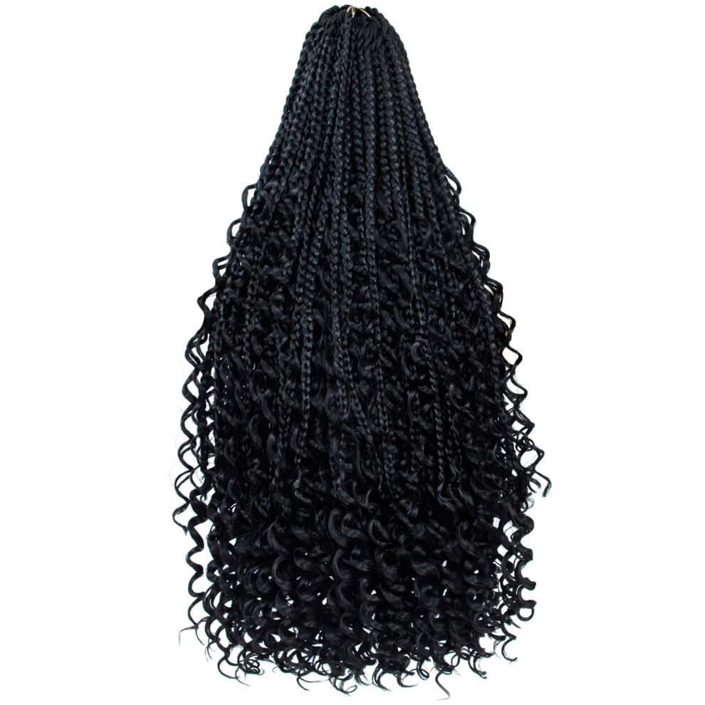 Unisex Black 24 Goddess Locs Crochet Hair 1B Natural Boho Style Synthetic Fiber 80 Strands Pre-Hooked Easy Installation