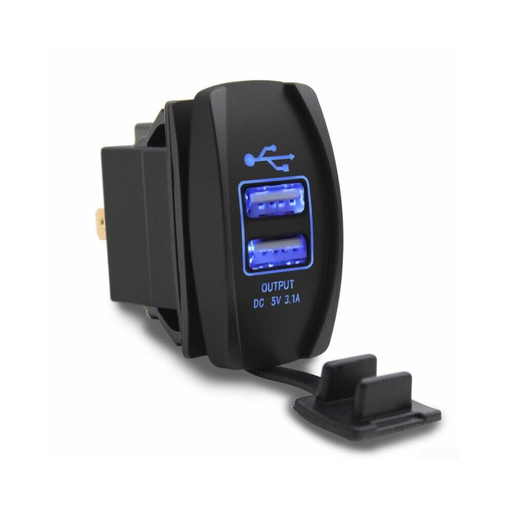 12V Dual Usb Charger With Rocker Switch, Blue Led Light, Ip66 Waterproof For Automotive And Marine Applications 6038364130853