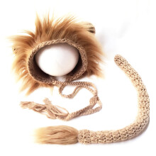 Lion Knit Hat with Long Tail for Newborn 1-3 Months