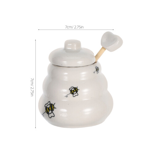 6Pcs Honey Jar with Dipstick and Lid Ceramic White Bee Pattern Kitchen 1