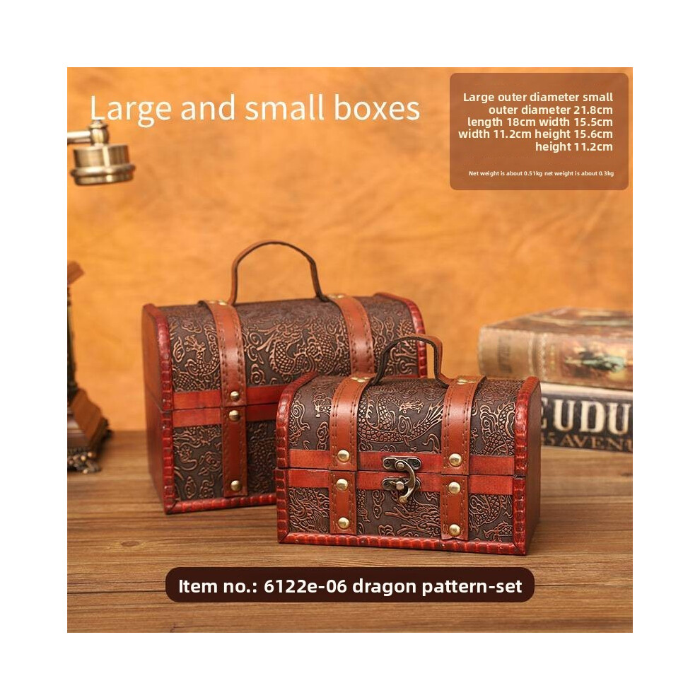(Buckle Set) Dragon Pattern Retro Wooden Storage Box With Metal Lock Storage Desktop For-image-OPC-PKC28YT-NEW