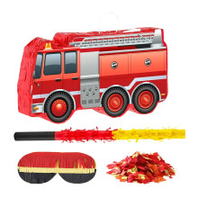 1 Set Fire Truck Pinatas with Blindfold Bat and Confetti