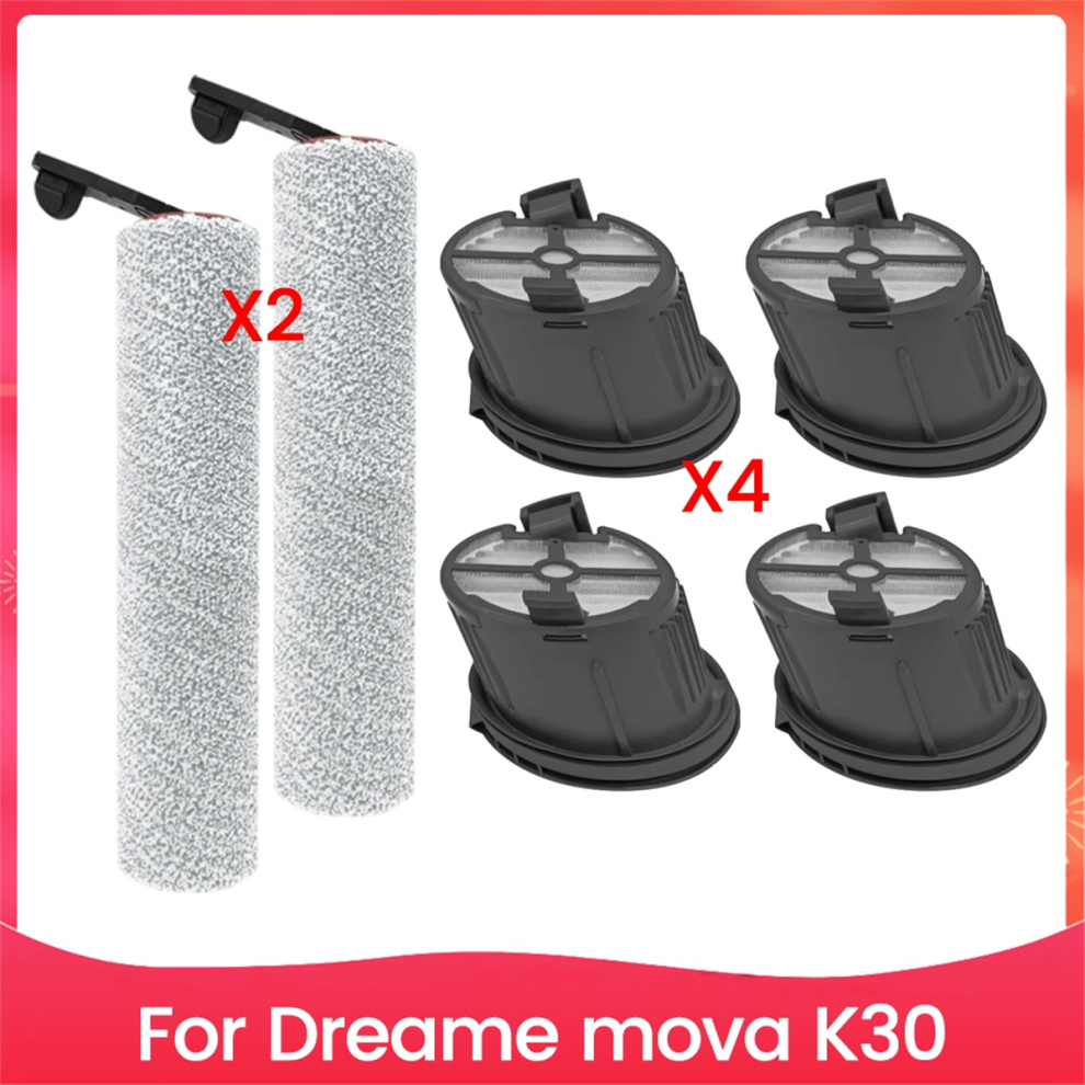 Floor Scrubber Vacuum Cleaner Parts,2 Roller Brush + 4 Hepa Filter 4713049678852