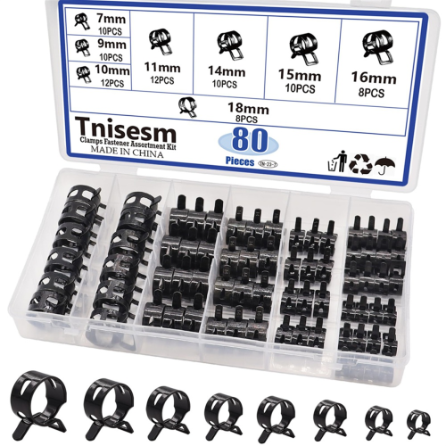 Kit com 80 braçadeiras de mangueira de mola sortidas em silicone