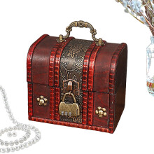 Vintage Chest Box - Wooden Keepsake Box with Lock and Handle Lid for Jewelry, Letters, and Photos - Sturdy Secure Design