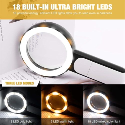 Magnifying Glass with Light, 30X Handheld 18LED Cold and Warm Light 1